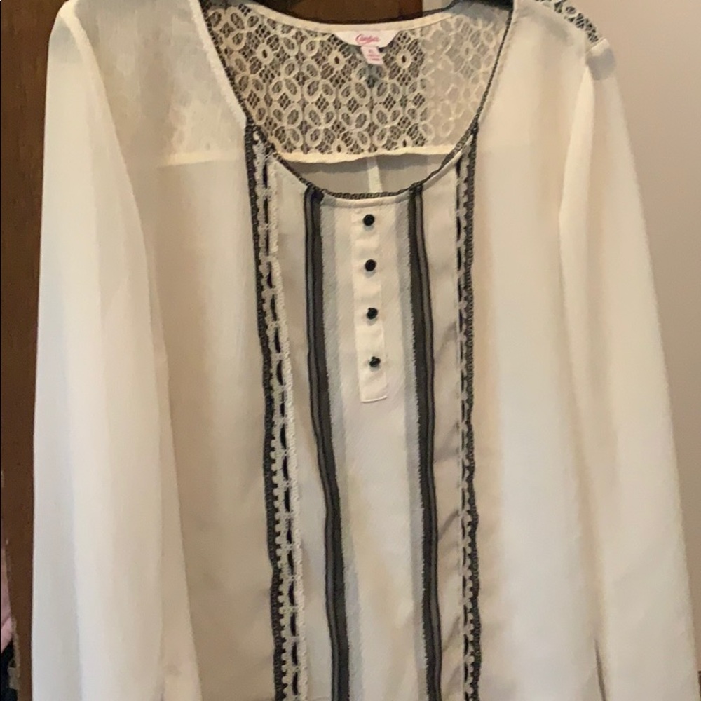 Black and white button blouse